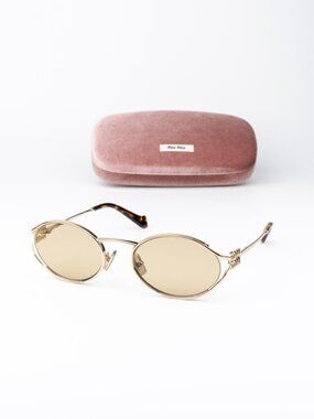 Miu Miu Women Sunglasses LOGO Pale Gold Yellow Oval MU52YS ZVN10R NEW AUTHENTIC